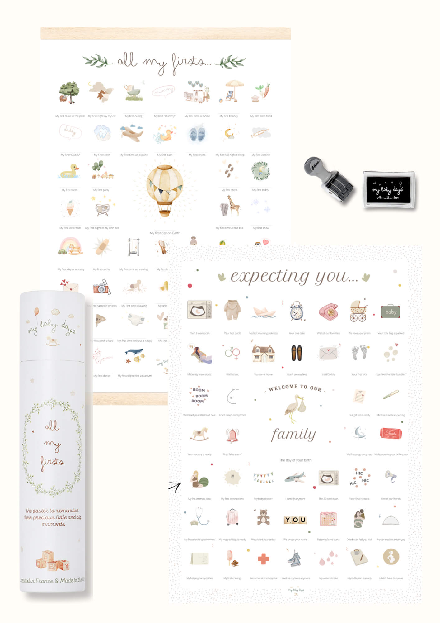 DUO 'Balloon' BUNDLE - All My Firsts 'Balloon' Print + 'Expecting You' Pregnancy Print