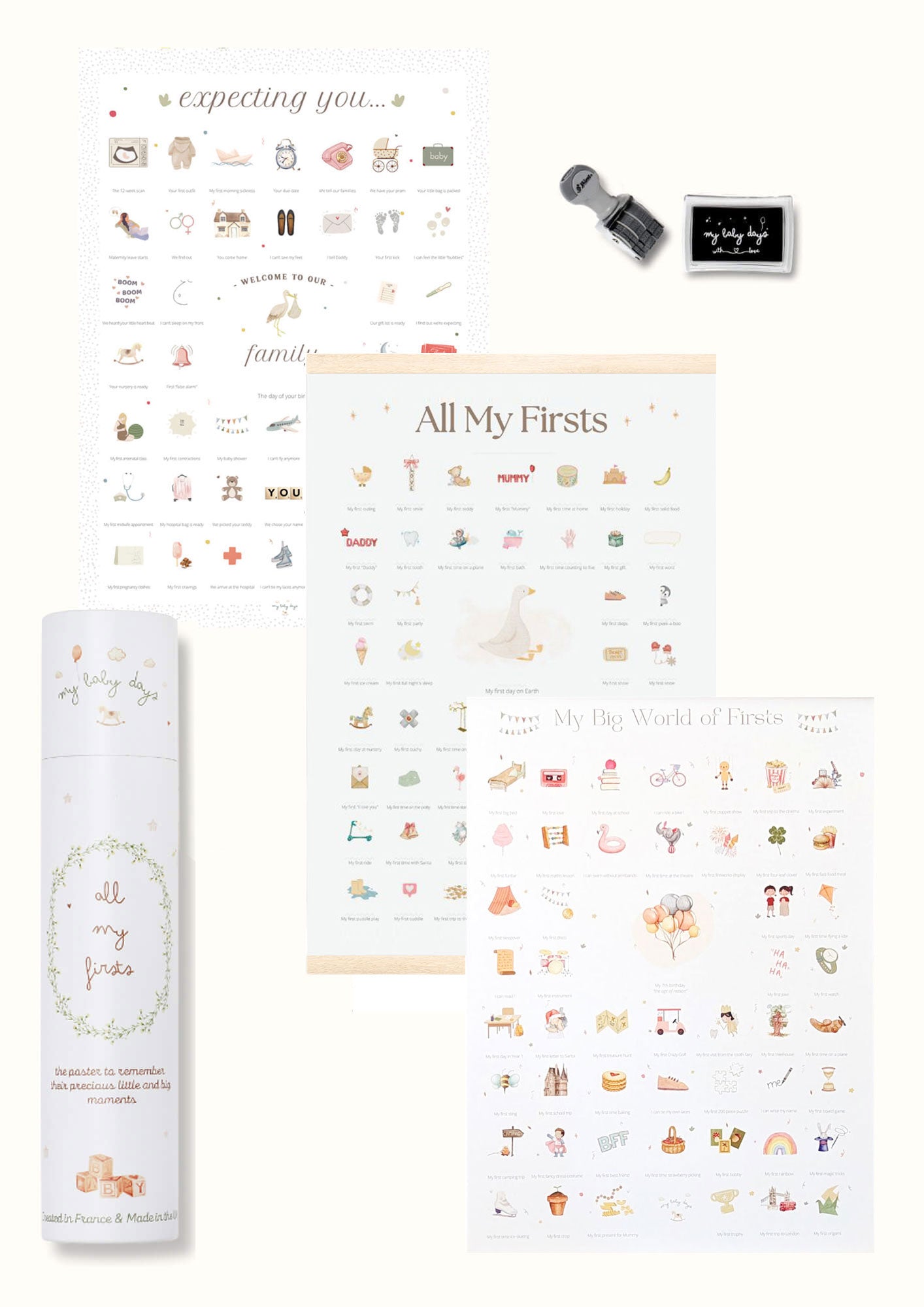 X-Large TRIO 'Goose' Bundle - All My First 'Goose' Print + 'Expecting You' Pregnancy Print + 'My Big World of Firsts' Print