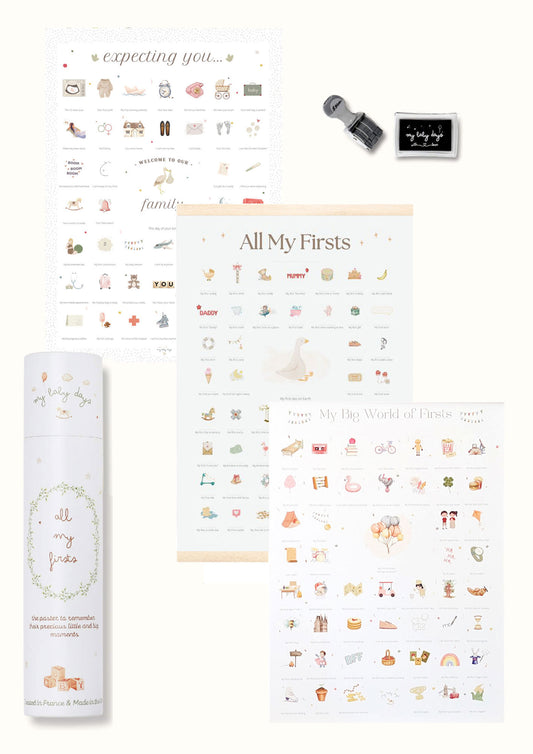 X-Large TRIO 'Goose' Bundle - All My First 'Goose' Print + 'Expecting You' Pregnancy Print + 'My Big World of Firsts' Print