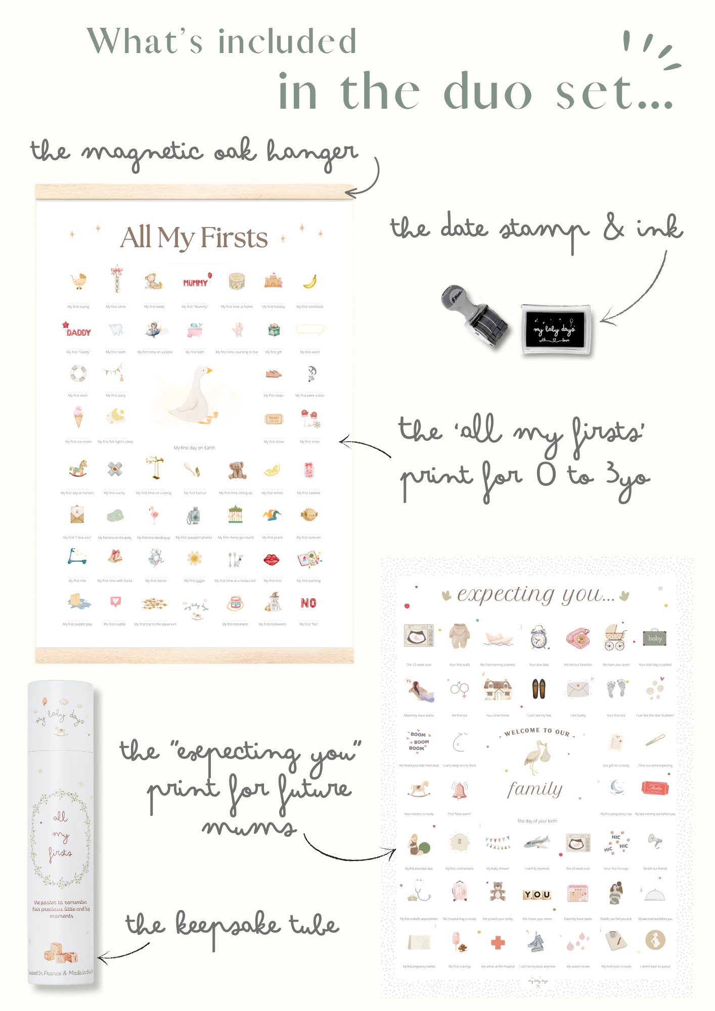 All My Firsts goose print + Expecting You pregnancy print bundle